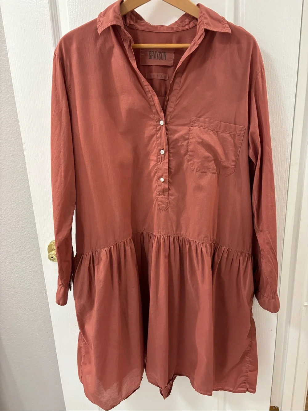 Grayson Frank and Eileen Changemaker Drop Waist Shirt Dress Rosewood Lagenlook